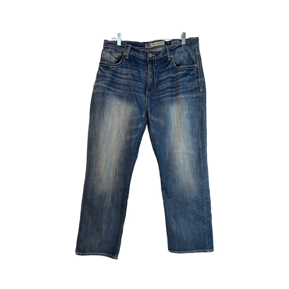 BKE Tyler straight Size 33S Light Wash Thick Stitch Distressed